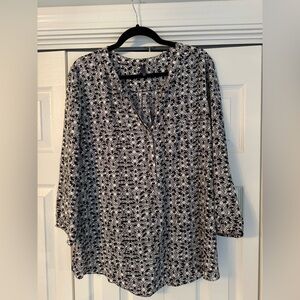 NYDJ Women's Black and White Patterned Blouse Top XL